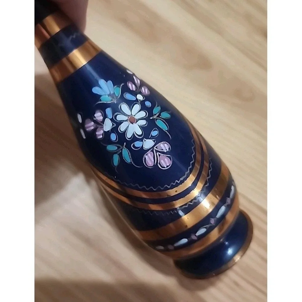 Vintage Turkish Gulistan Metal‎ Hand Painted Bud Vase 6.25in Tall Floral Design